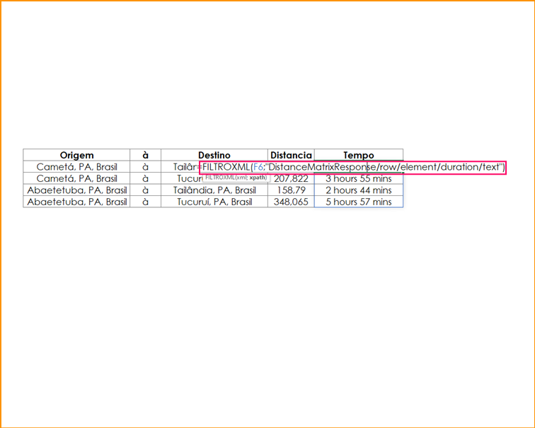 Distance Matrix API no Excel