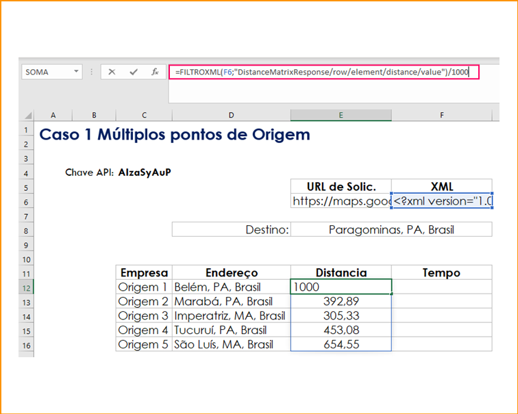 Google Maps API no Excel