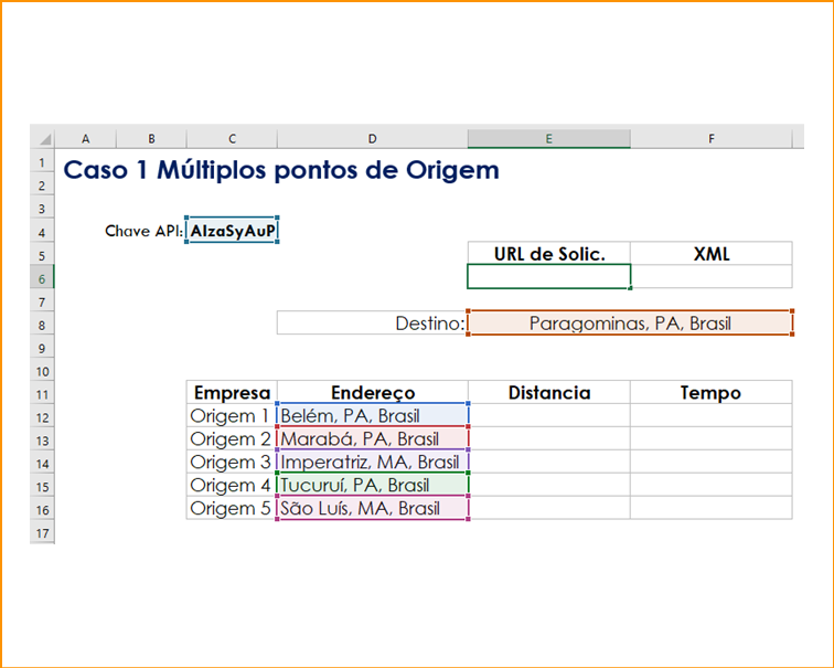 Distance Matrix API no Excel