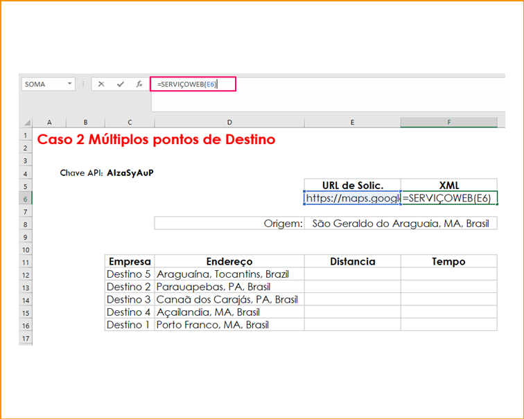 Distance Matrix API no Excel